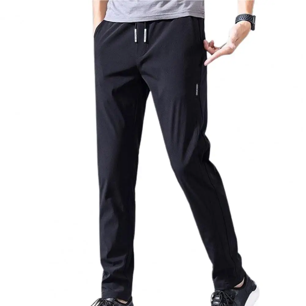 Spring Summer Men Pants Elastic Waist Trendy Korean Style	Casual Drawstring Pants Men Straight-leg Trouser for Street Wear
