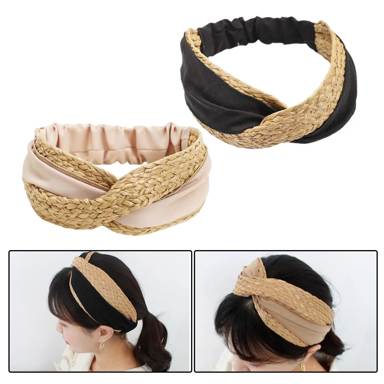 Handmade Lafite Grass Boho Headbands Cross Styling Tools for