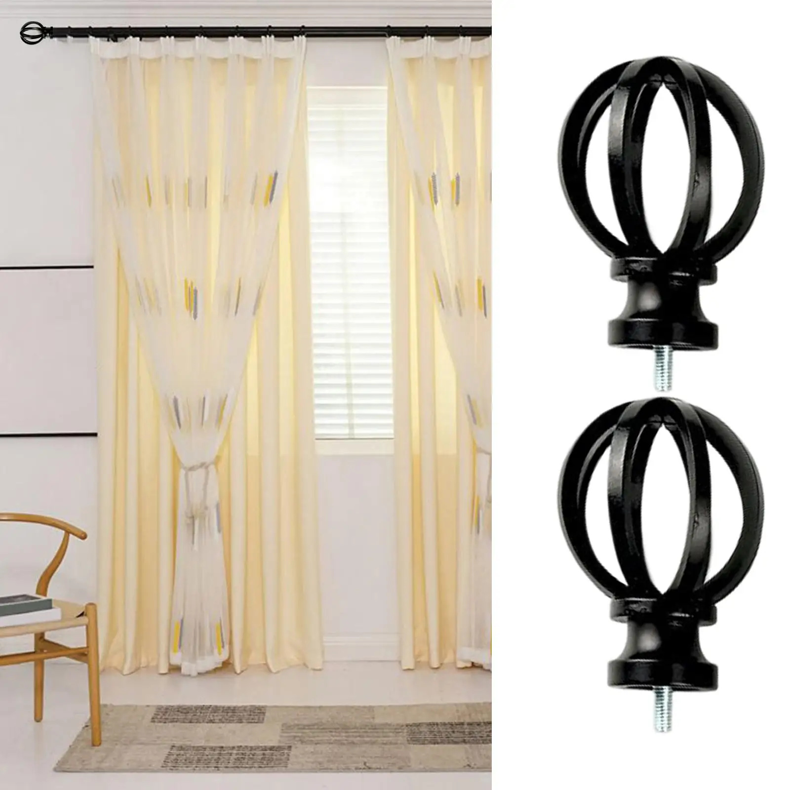 2x Cage Replacement Curtain Rod Finials 5/8 inch Decoration Vintage Accessories Drapery Rod Finials for Bathroom Home Office