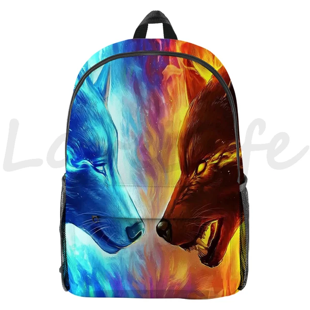 DMOYALA Cool Boys Backpack Fire and Ice Kids Wolf Backpack Girls Wolf  School Bag 17 Inch Large Black Bookbag Casual Lightweight Backpacks for  Middle