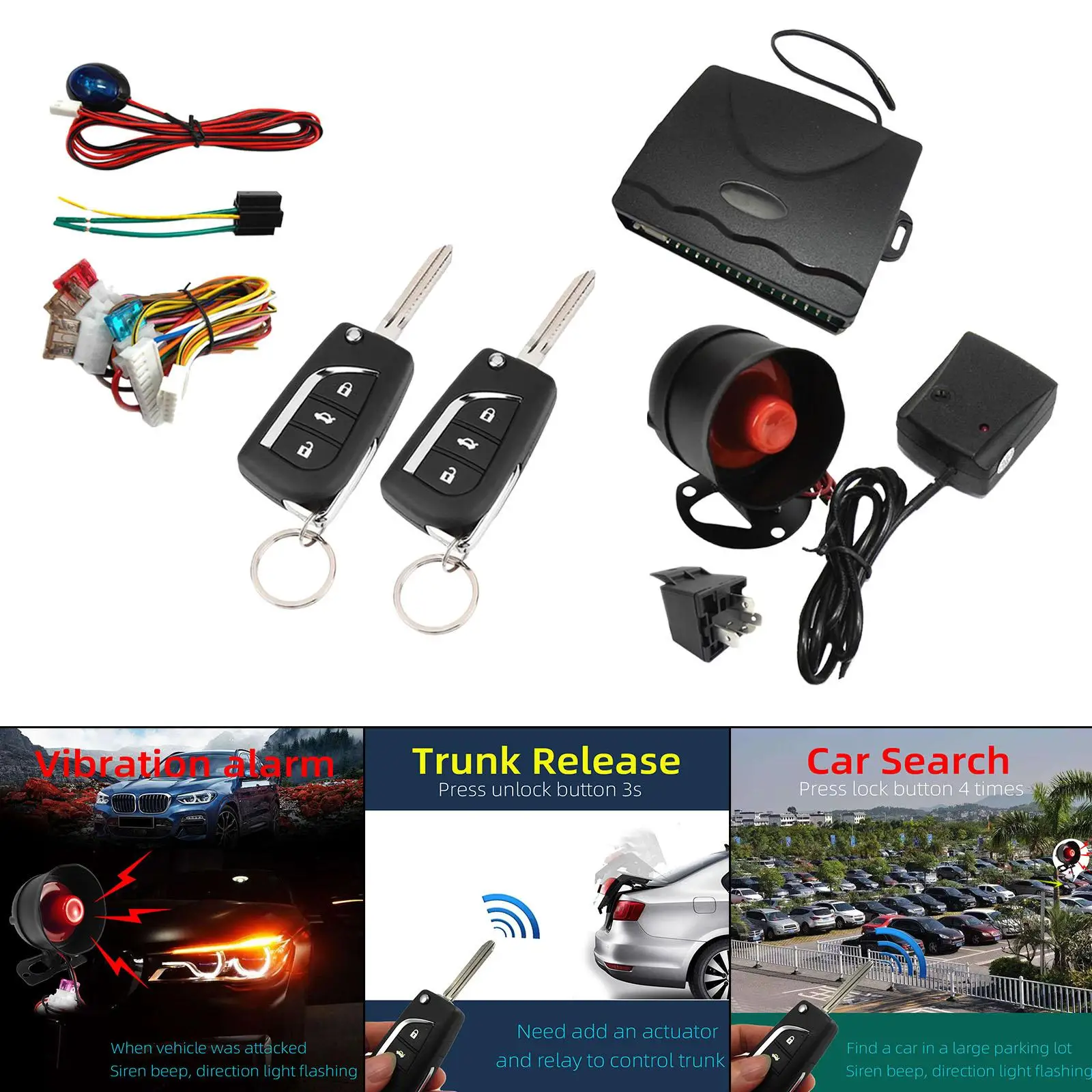 Universal 1 Way Remote Start Car Alarm Security System with 2 Remote Contorl