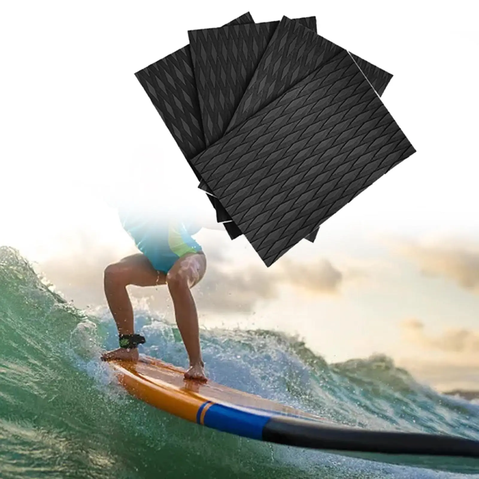 4Pcs Deck Grip Mats Surfboard Traction Pads Anti Slip Boat Decking Sheet for Skateboard Swimming Pool Step Longboard Skimboard