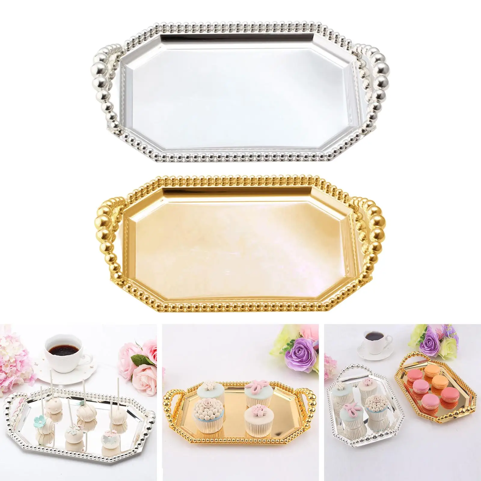 Luxury Serving Tray Organizer Jewelry Tray Holder Cosmetics Dishes with Handle Display Tray for Dressing Room Office Fruit