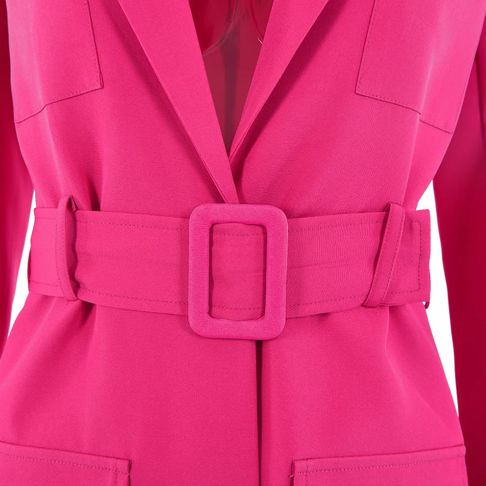 Women Blazer Dress Turn-down Collar Long Sleeve Belt Pocket Coat Office Lady Casual Jacket Single Suit Spring Fall Streetwear