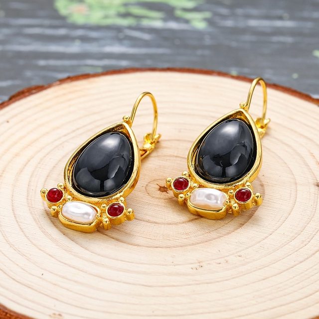 Black onyx earrings, Black stone 2024 dangle earrings, Onyx earrings, Vintage earrings, Dangle earrings onyx, Gift for her, Gift woman