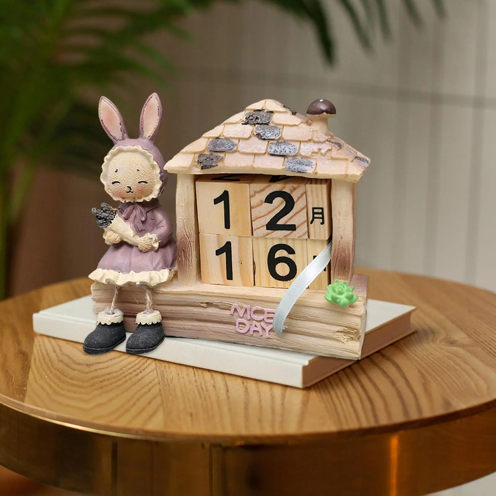 Desk Calendar Blocks, Wood Rabbit Shaped Daily Calendar Desk Number Display for