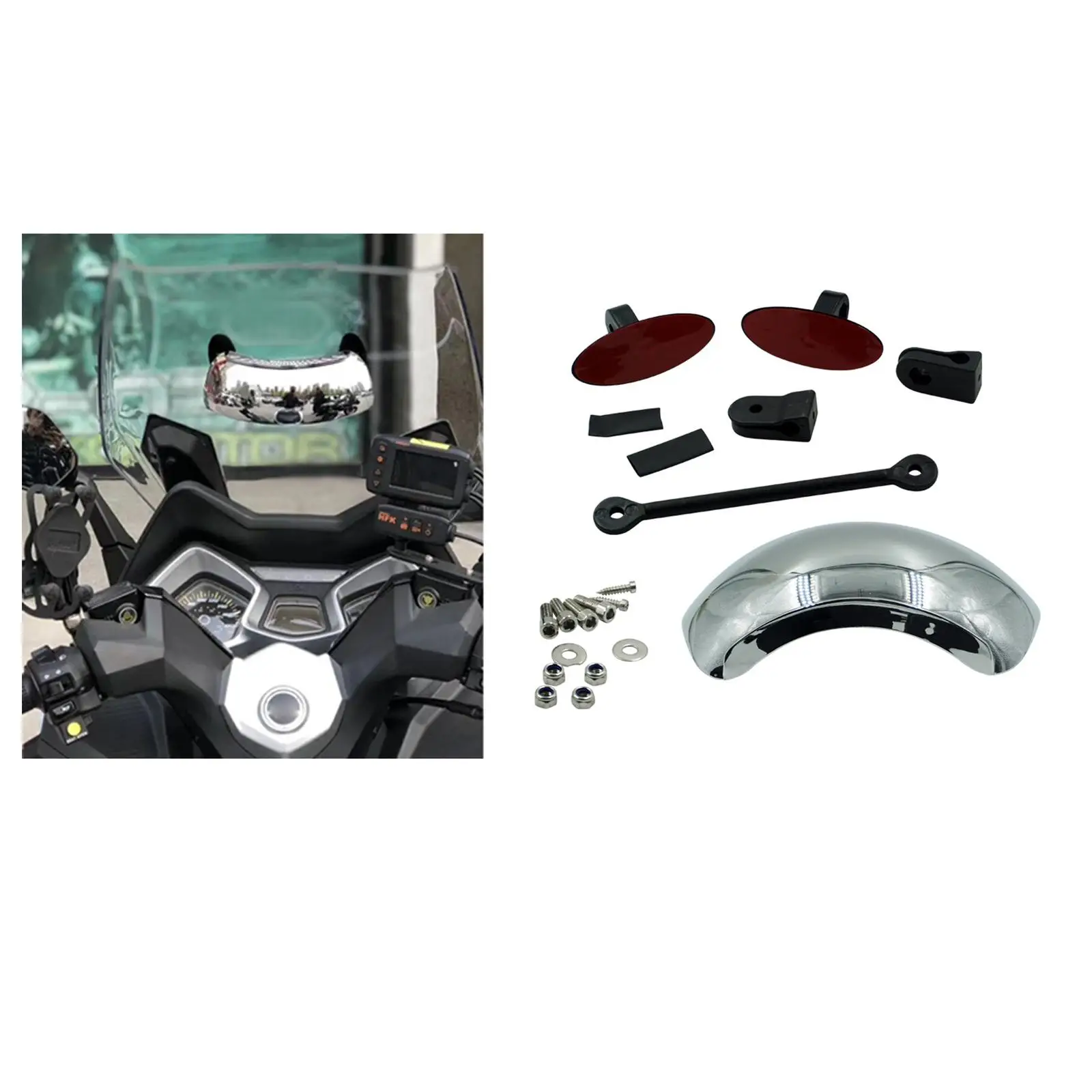 Motorcycle Mirror/ 180 Chromed Central Windscreen Mount Blind Spot Eliminating/