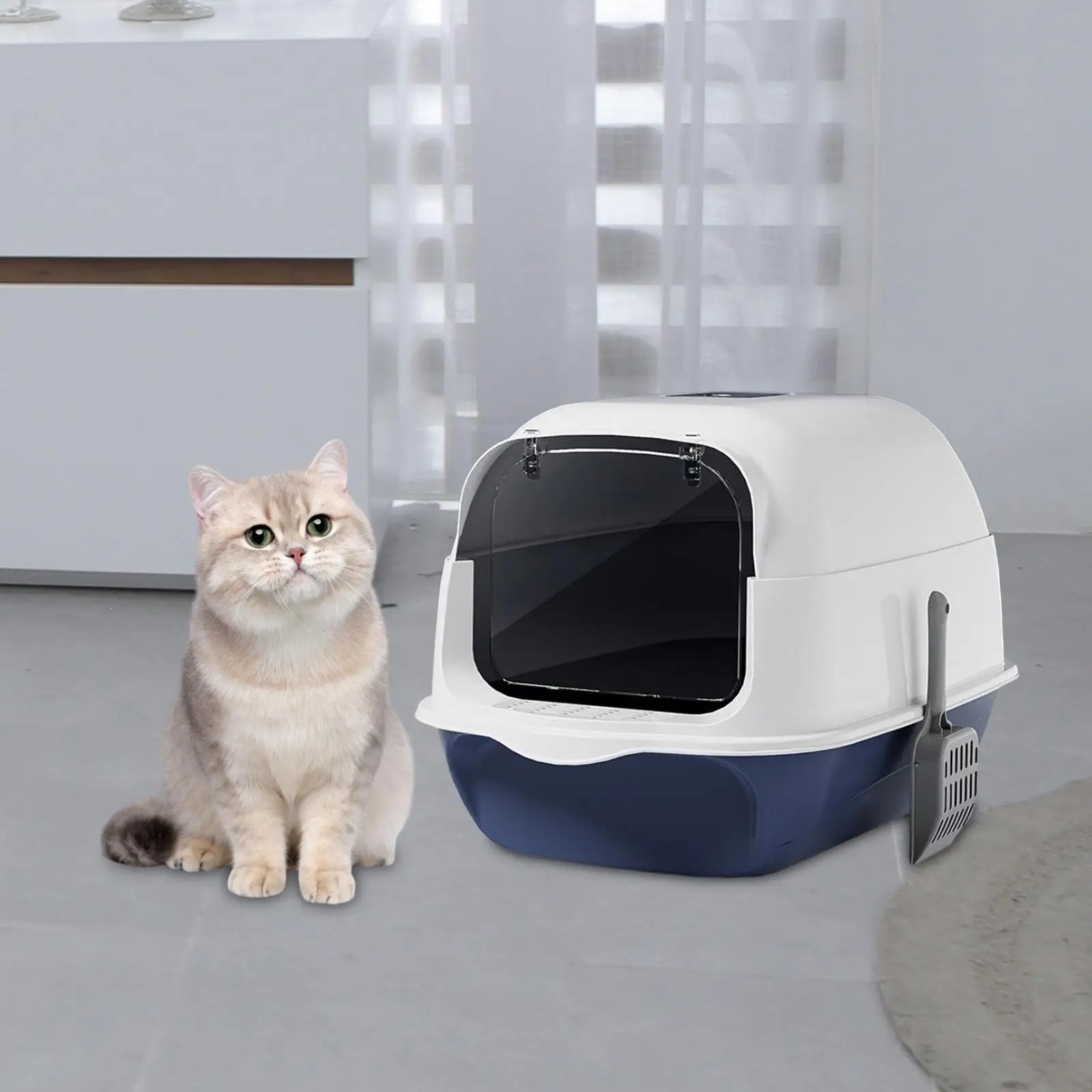 Hooded Cat Litter Box Enclosed and Covered Cat Toilet Portable Large Cat Litter Box with Door Pet Litter Tray Pet Litter Box