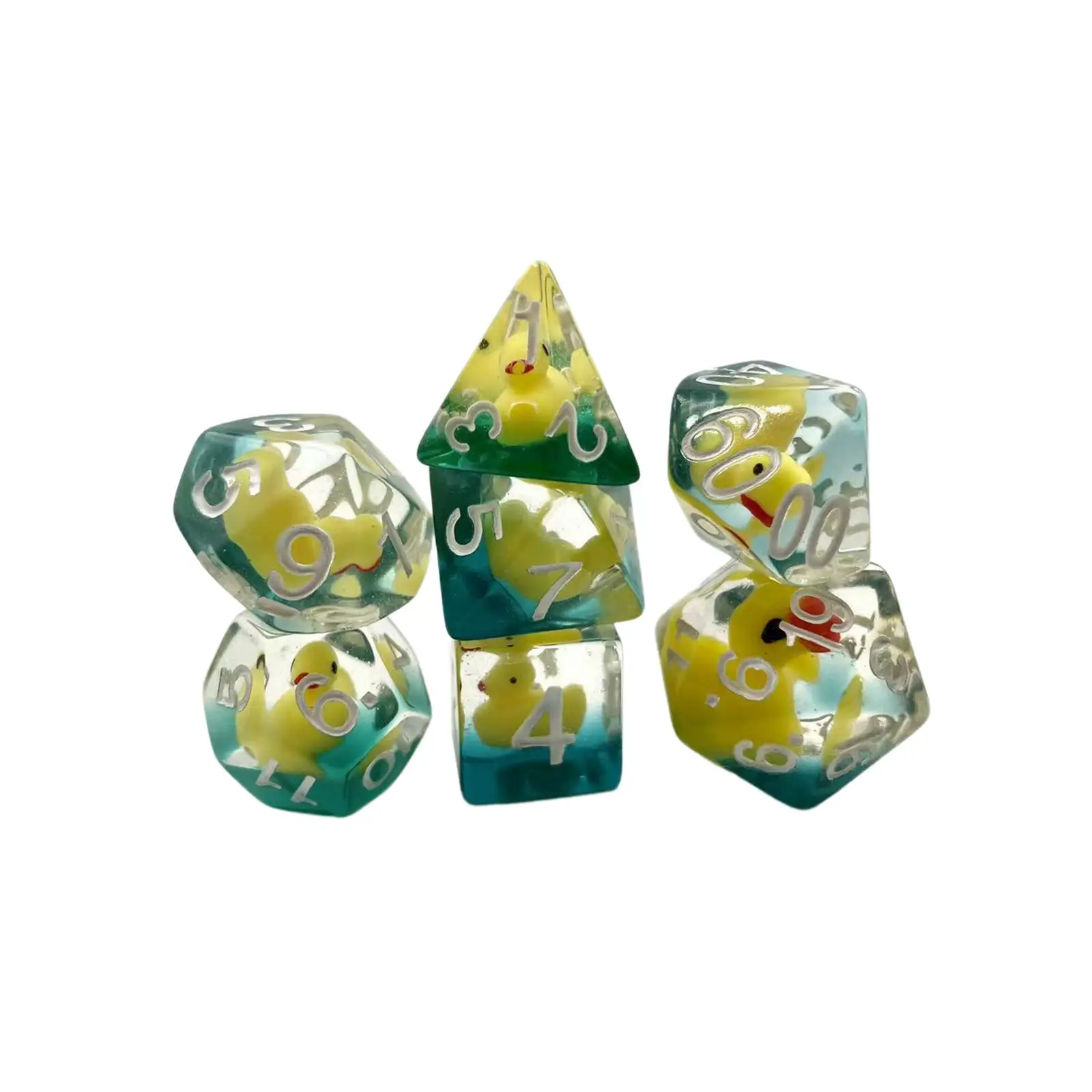 7x Multi Sided Polyhedral Dices Set Entertainment Toys D4-D20 Filled with Ducks for RPG Math Teaching Role Playing Board Game