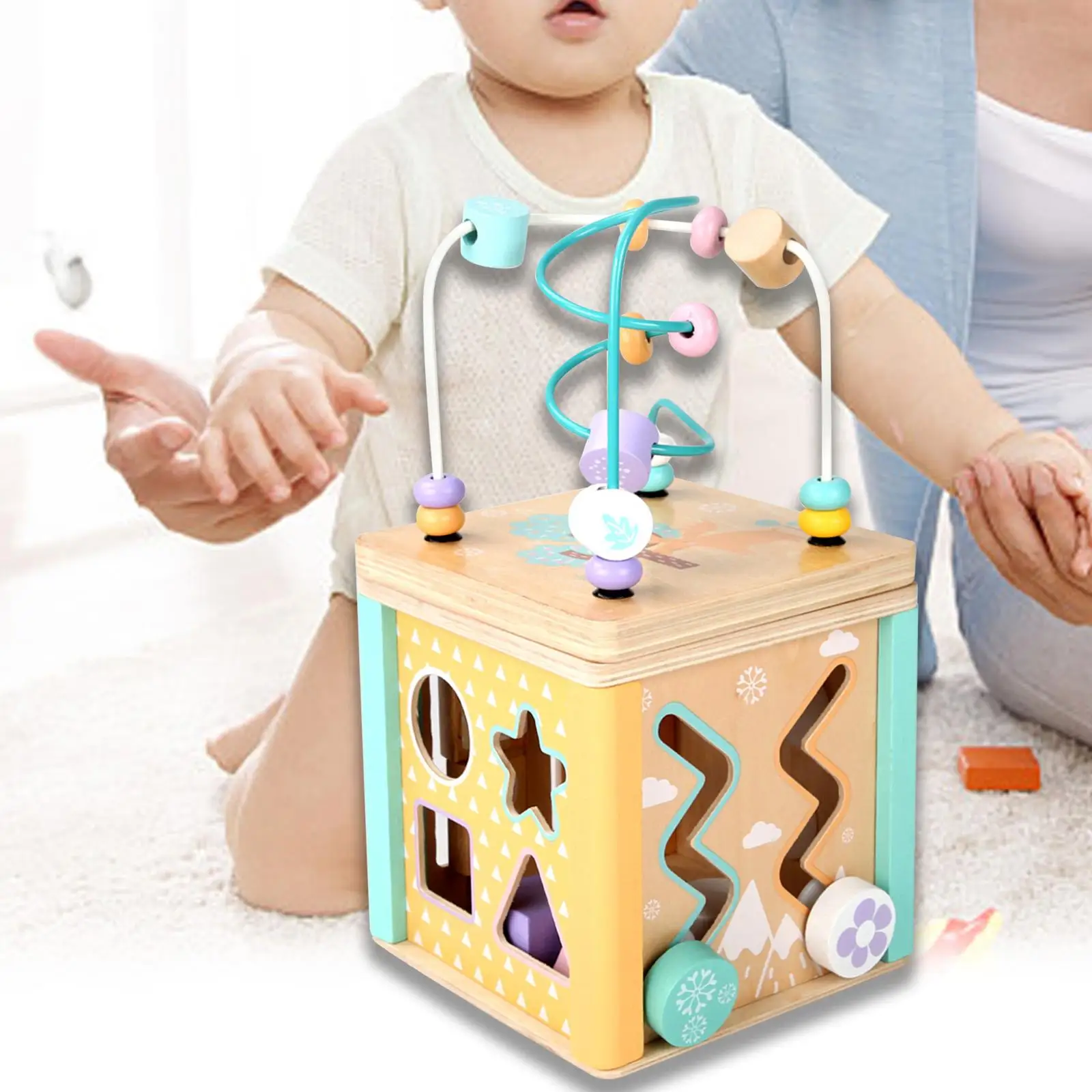 Activity Cube Toys Early Learning Colorful Montessori Game Wooden Educational Toy Developmental Toys Bead Maze Toy for Children