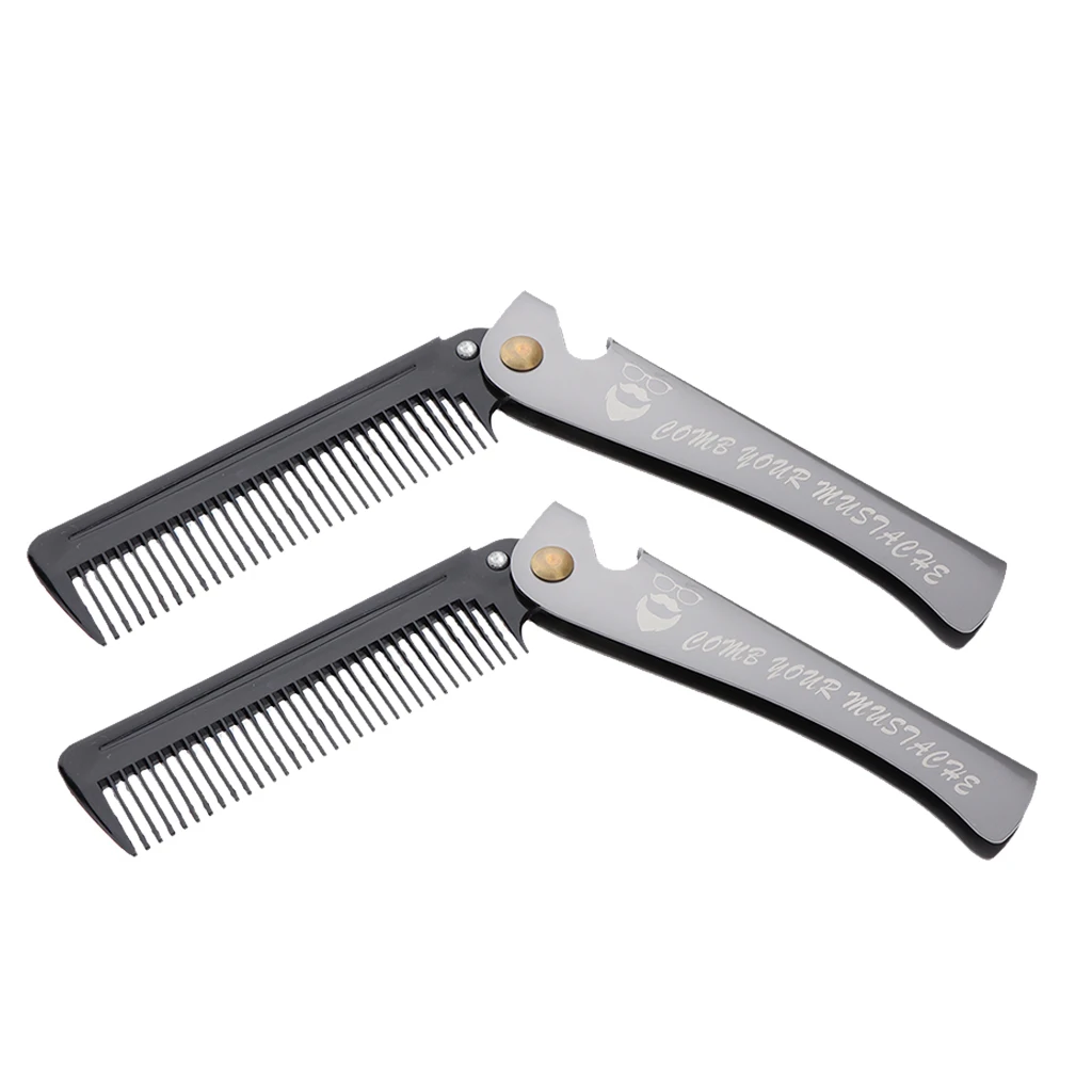 2x Portable Men Beard Hair Comb Folding   Shaping Combs Black