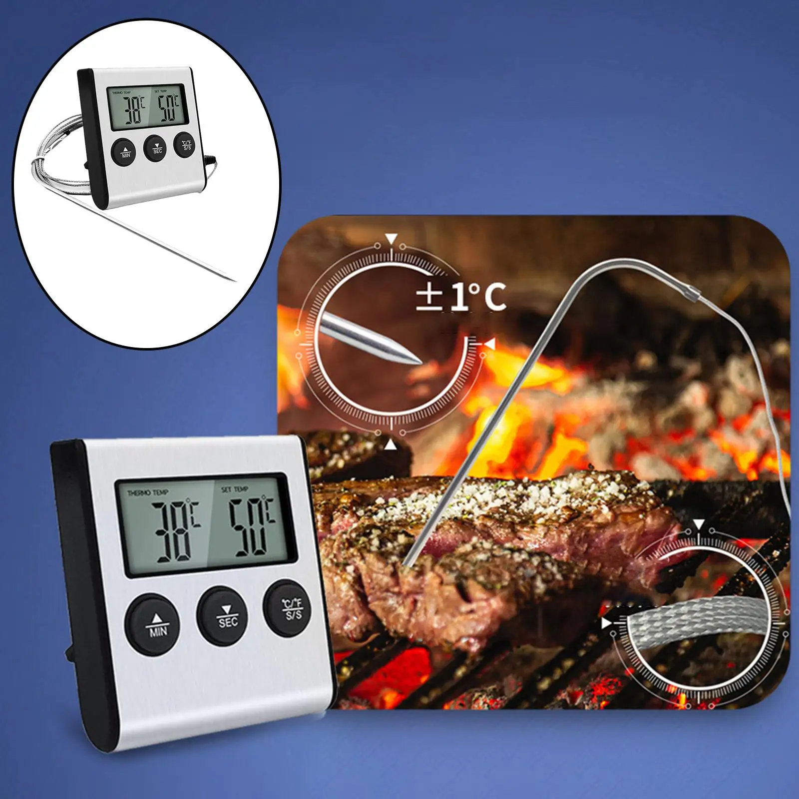 Protable Meat Thermometer Electronic for Smoker Grill Oven BBQ Clock Timer