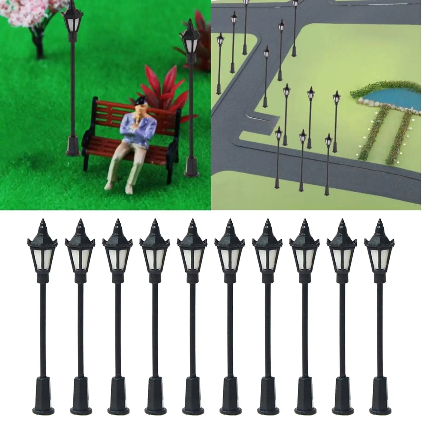 10Pcs Miniature Street Light Model 1/150 Scale Train Post Lamp for Dollhouse