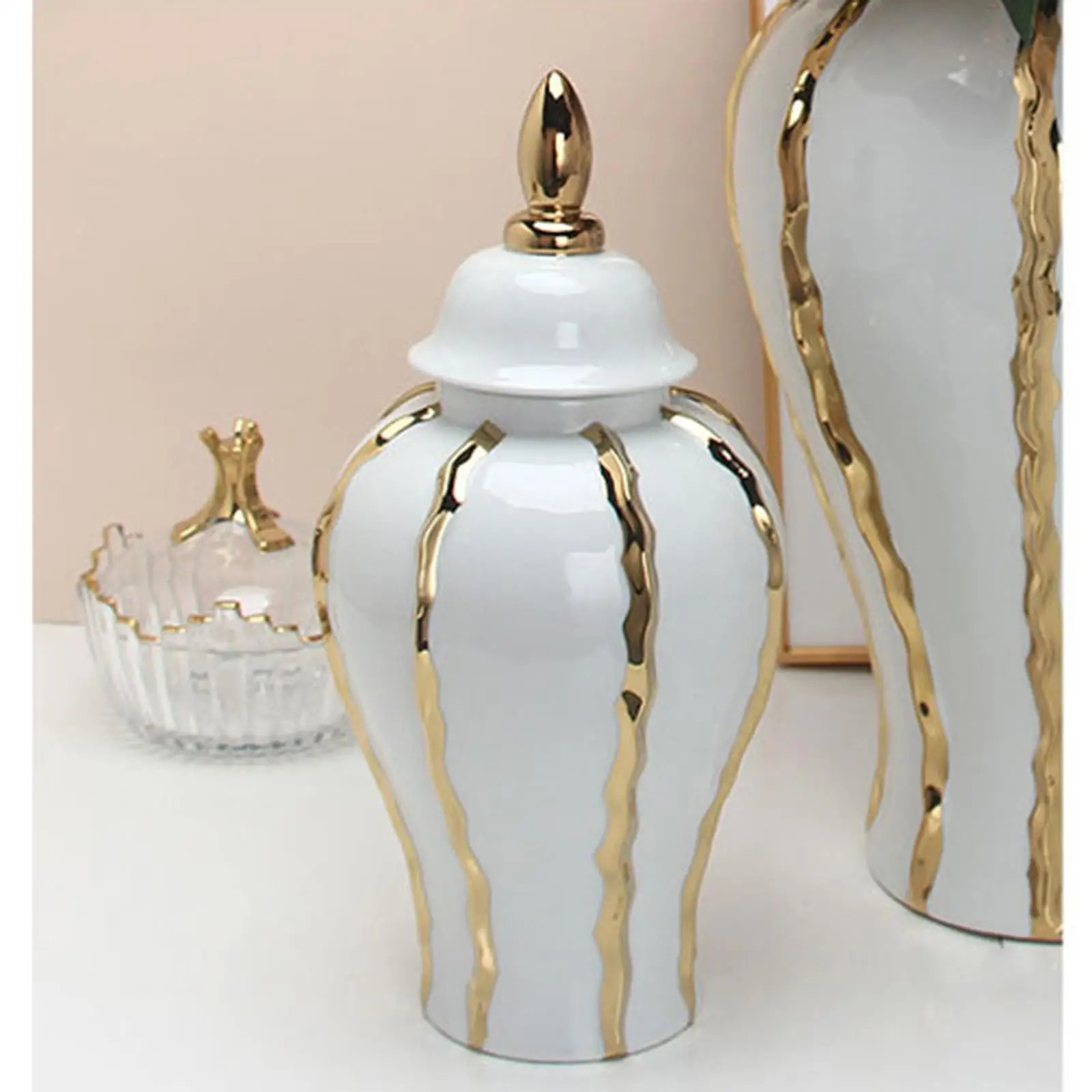 Modern Ginger Jar with Lid Luxury Storage White Collectible Oriental Style