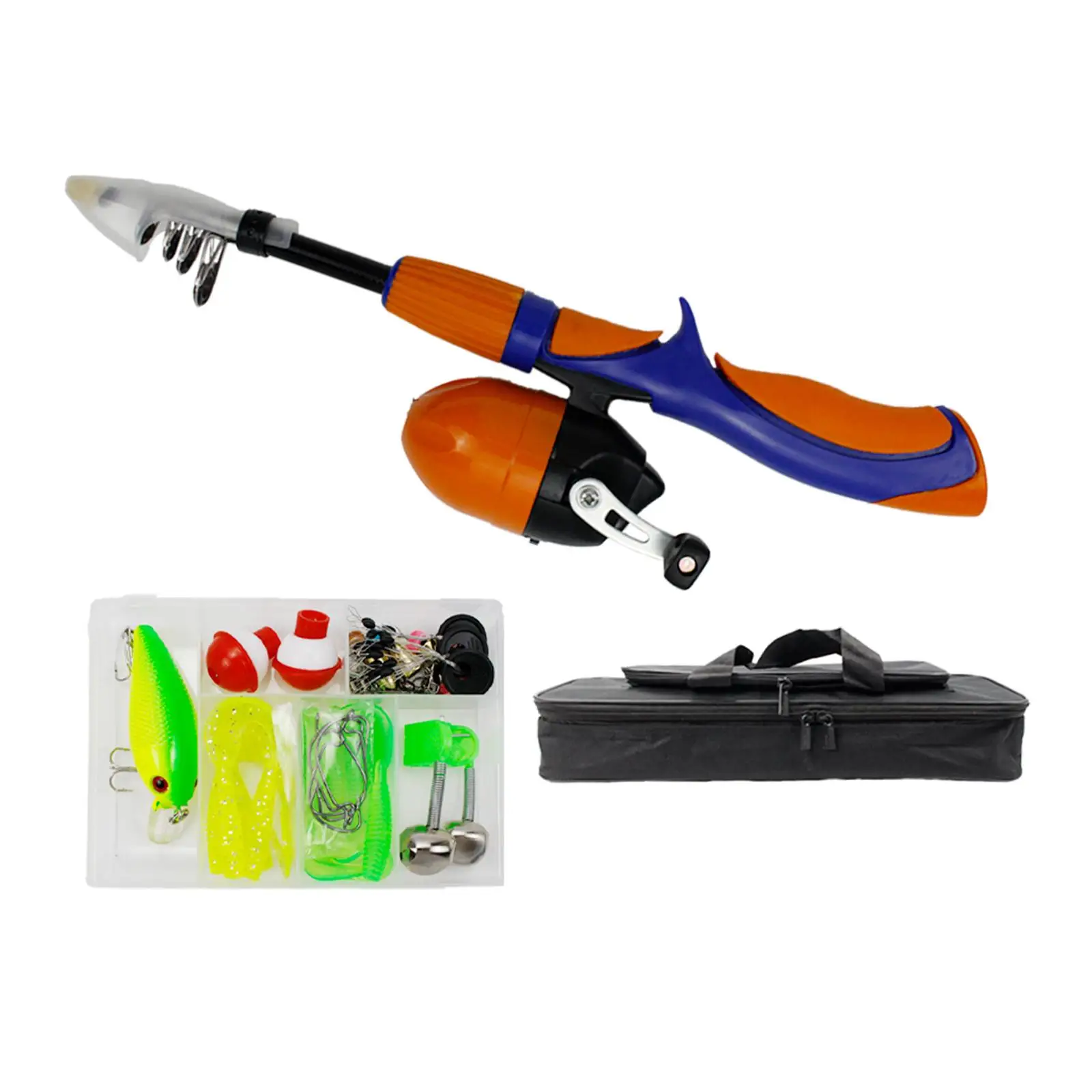 Kids Fishing Pole Spincasting Reel Tackle Box Telescopic Rod and Reel Carrier Bags Gift Fishing Gears for Youth Toddler Angler