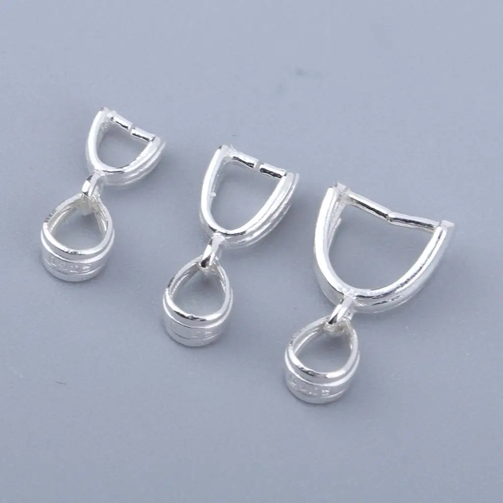 5 Pieces Sterling Silver Pinch Clip Bail Bead Pendant Connector Jewelry Findings for DIY Earrings Necklace Bracelet 3 Sizes