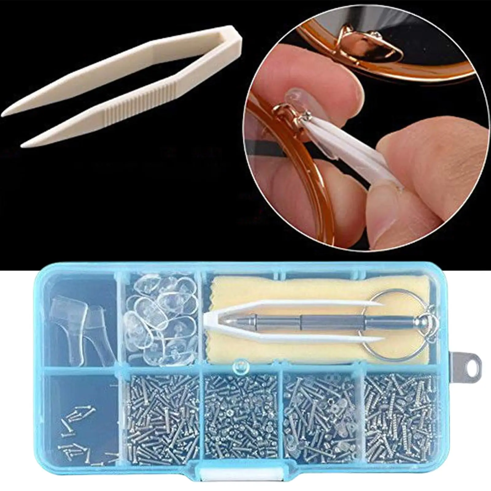 Eyeglass Assortment Repair Tool Set Tiny Mini Screws Nuts Screwdriver Nose Pads Tweezers Glasses Cloth Tiny Mini Screws Nuts