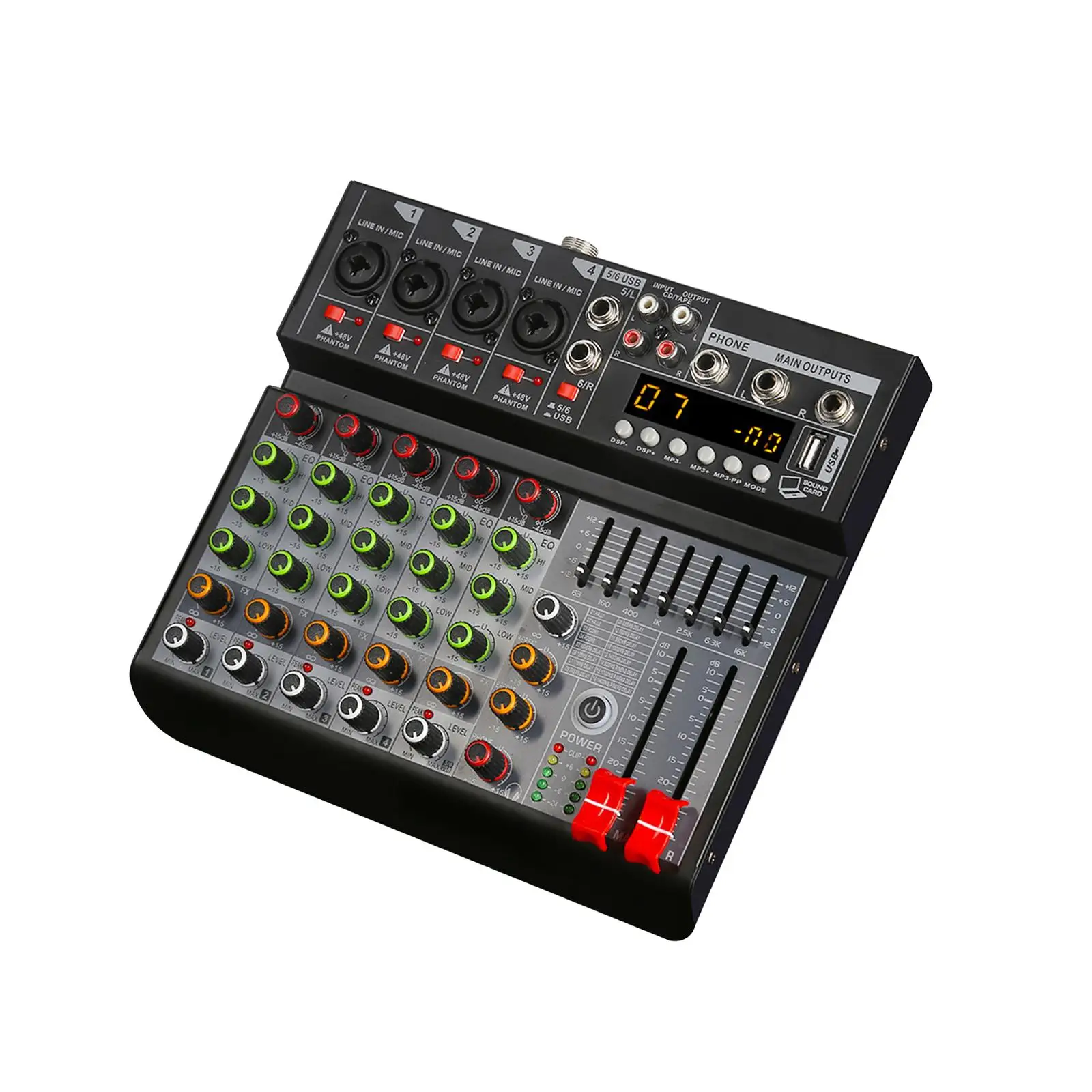 6 Channel Audio Mixer Digital Processor Portable Sound Mixing Console for PC Family KTV Campus Speech Meeting Recording DJ Stage