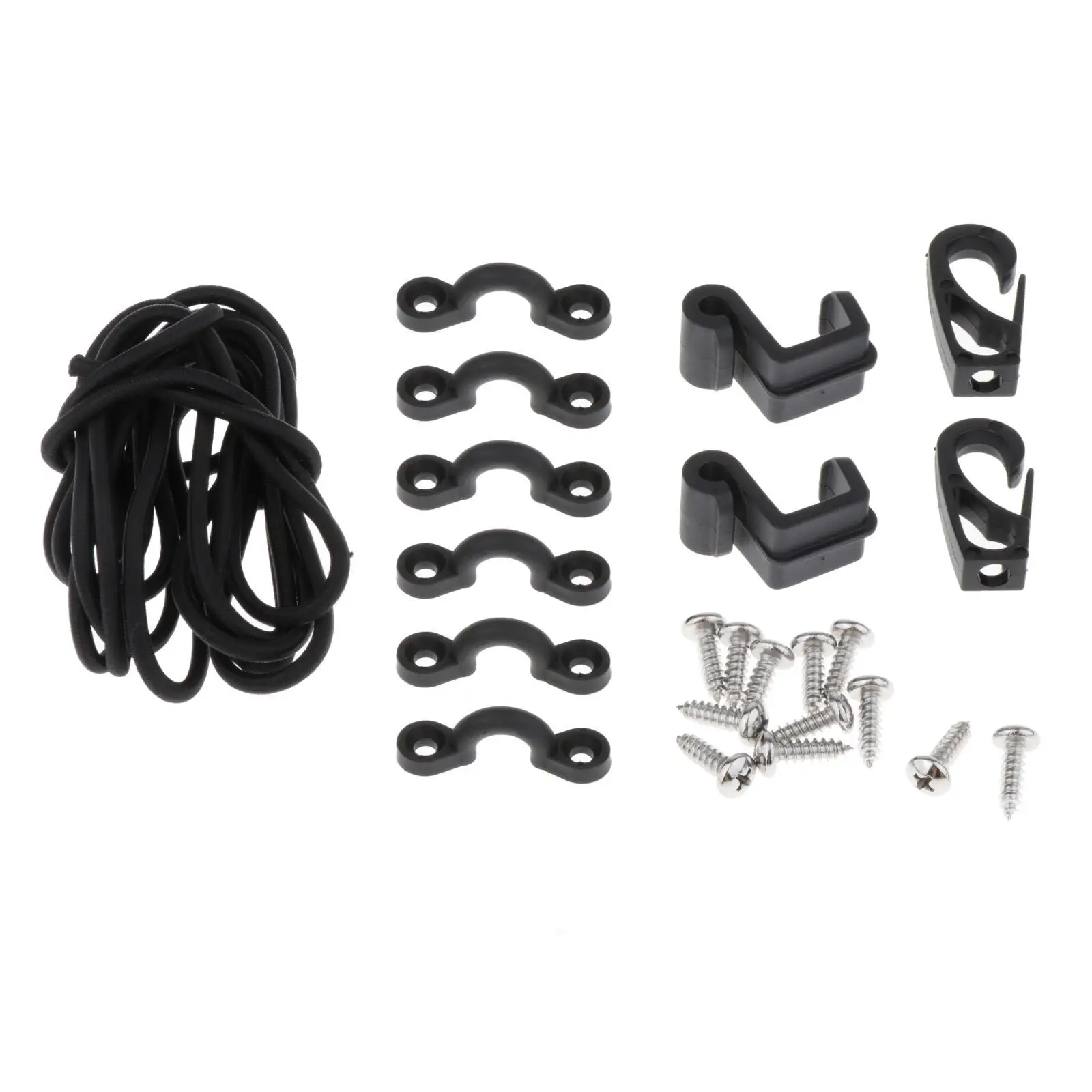 Deck Rigging Set Boat Canoes Kayak Rigging Boat Premium Kayak Accessories with 12 Screws Tie Down Pad Eye with Bungee Cord Hooks