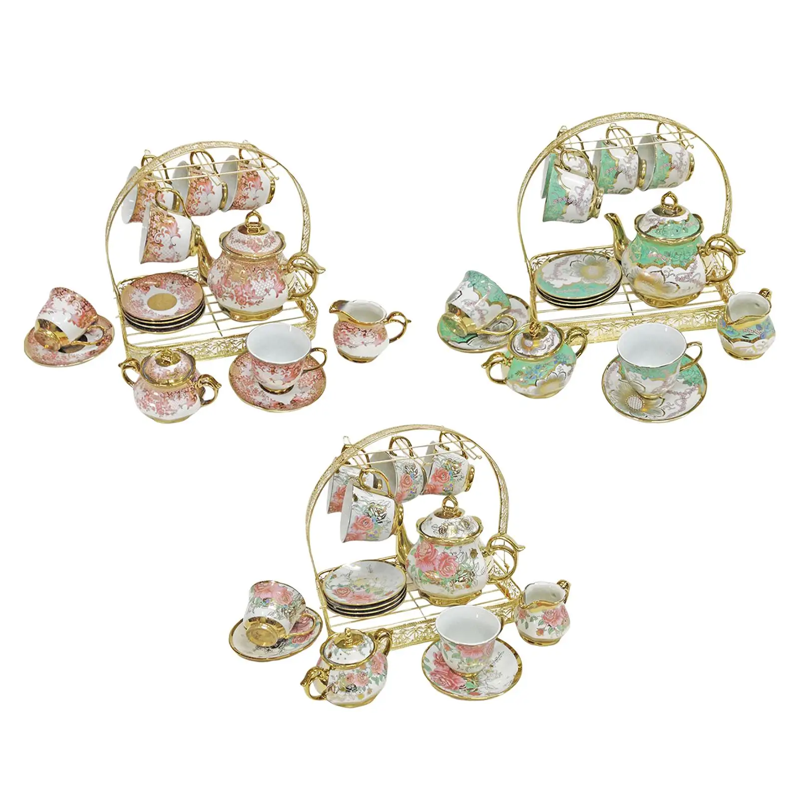 Ceramic Cups and Saucers Set Floral Tea Cups Nordic with Stand Porcelain Tea Cups Set for Home Dining Room Tea Party Living Room