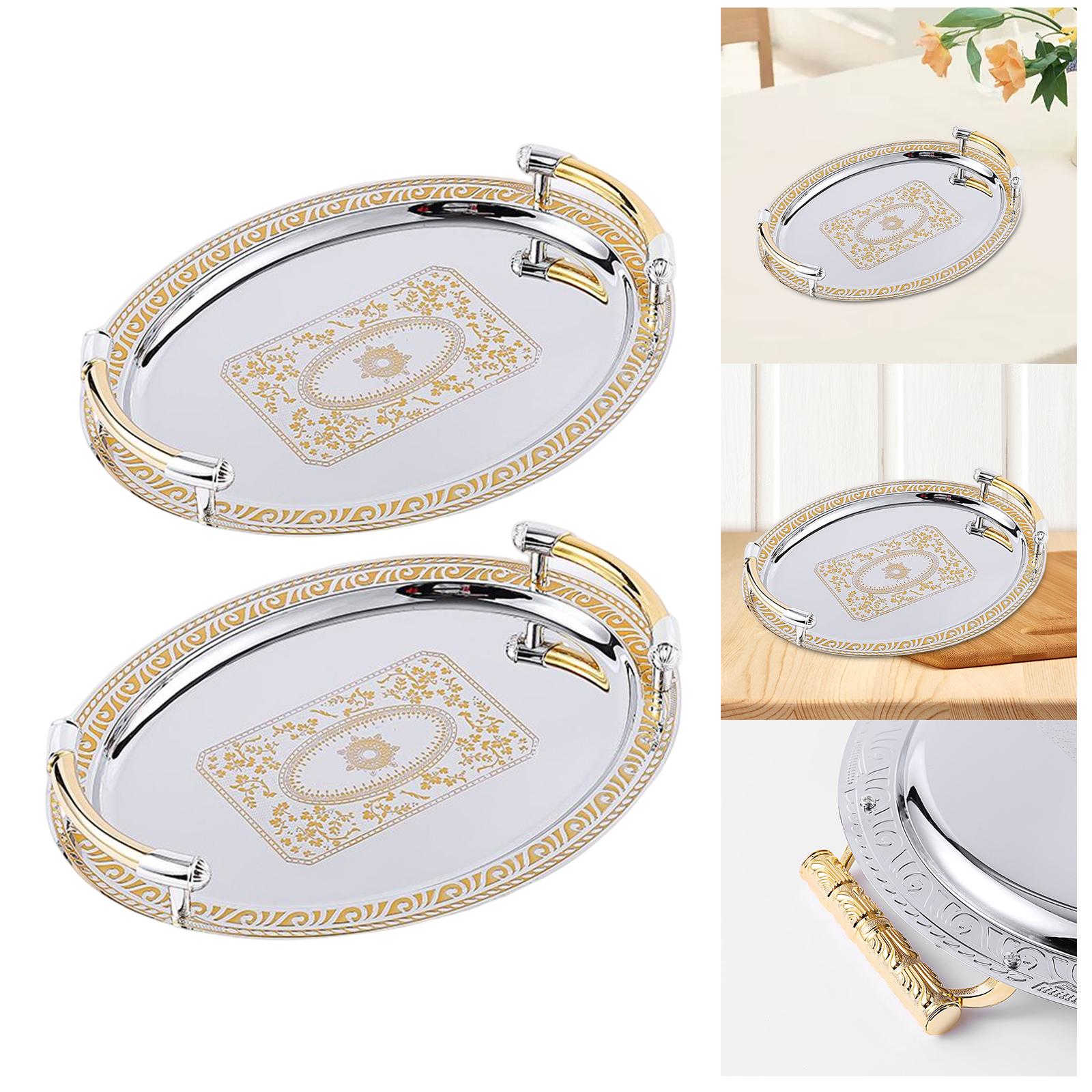 Modern Elegant Decorative Tray with Handles Oval Serving Tray for Living Room Parties Coffee Table Restaurant Eating Storing