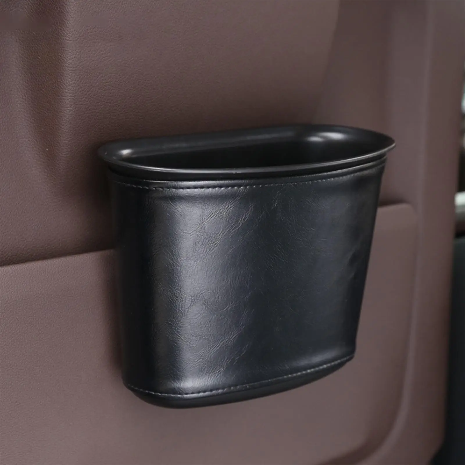 Leather Car Trash Can Bin Portable Garbage Dump Hanging Bag for Outdoor