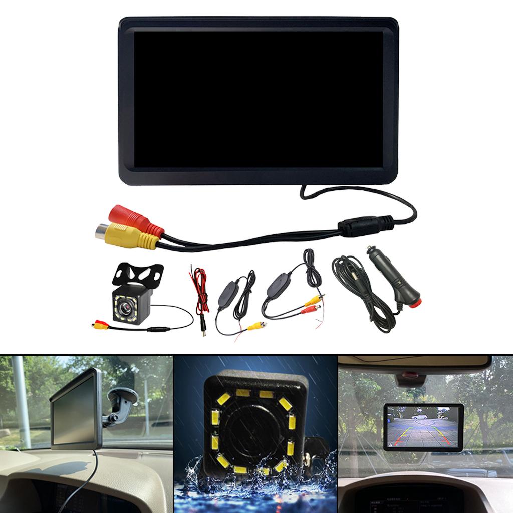 7 inch Backup Car Color LCD Monitor 2.4G Wireless Receiver Trainsmitter 12 LED Camera 170° Viewing Angle SUV HD Lens 1024x600