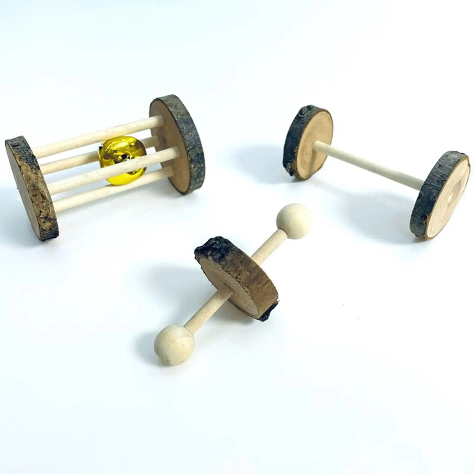3 Pieces Wooden Pets Supplies Dumbbell Chewing Nibble Toy Small Animals Hamster Cage Accessories Hamster Toy Pet Wooden Toys