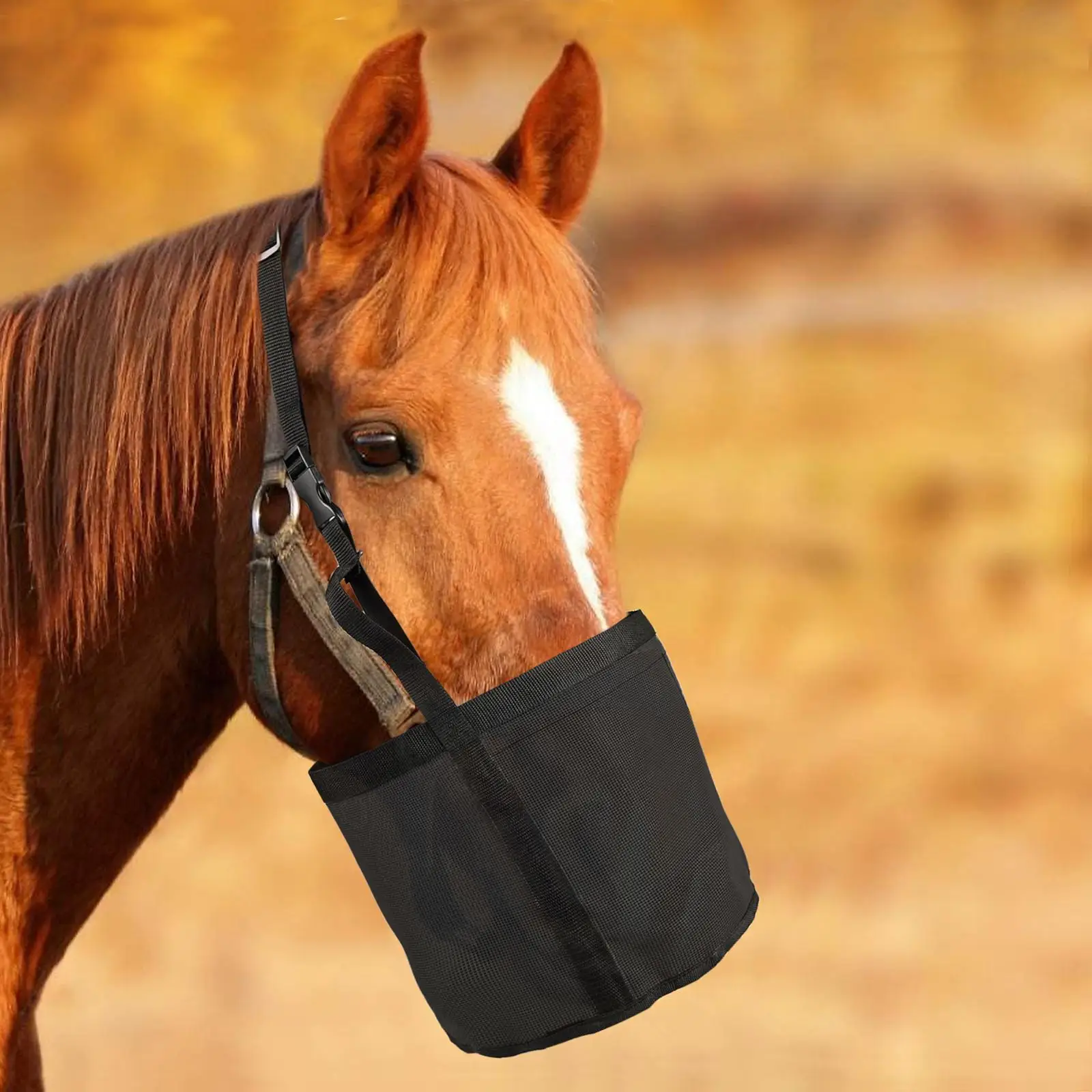 Horse Feed Bag Adjustable Mesh Bag Slow Feeding Grain Feedbag