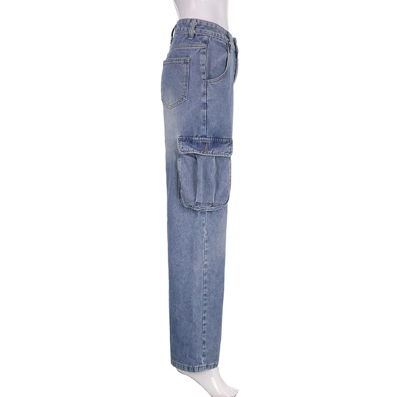 Mulher perna larga flare jeans cintura alta