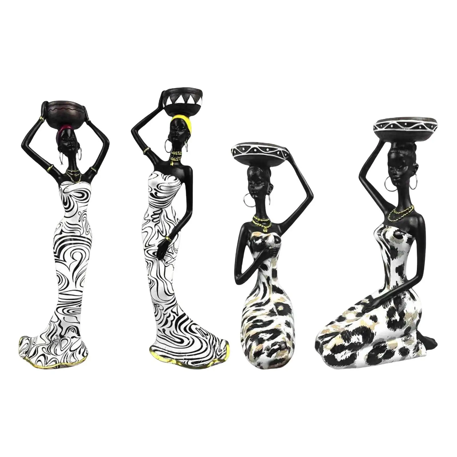 2pcs Abstract African Statues Candle Holder Tribal Lady Sculpture Votive Candles Ornament for Living Room Party Event