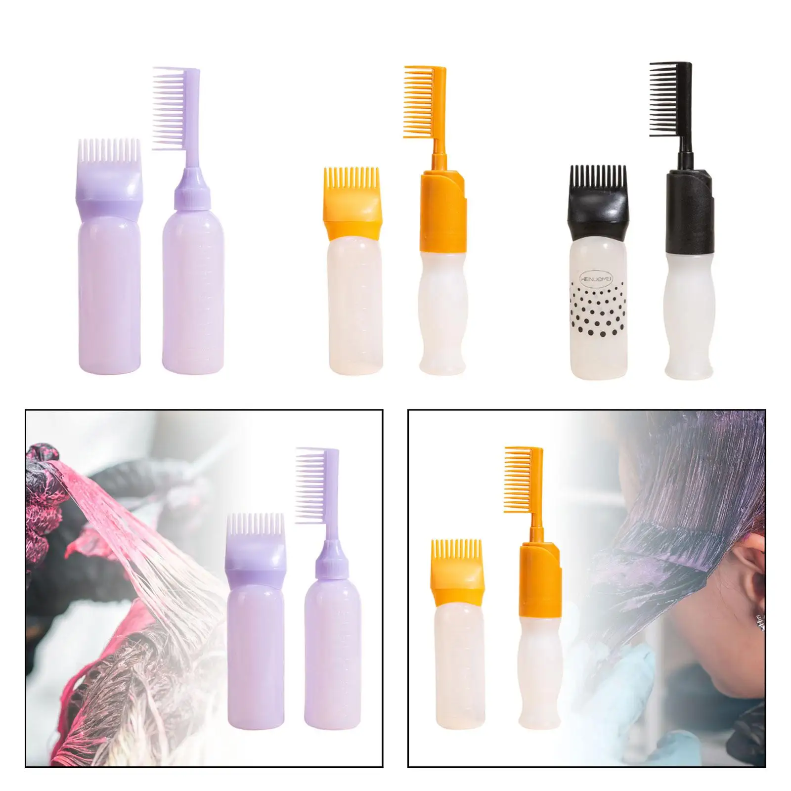2x Root Comb Applicator Bottle 120ml Hairdressing Styling Tool Refillable Hair Dye Applicator Brush for Hair Care Easy to Clean