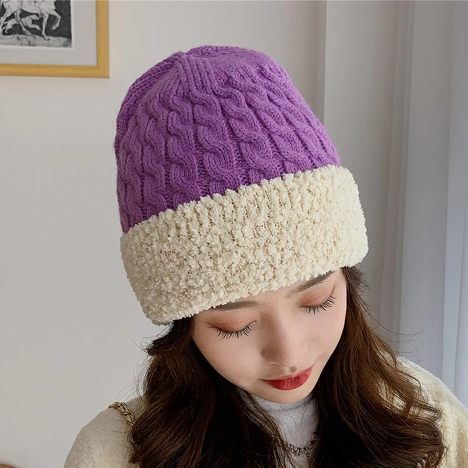 Women Thick Elastic Beanie, Autumn Winter Keep Warmth Knitted Headgear, Thermal Stylish Leisure Hats for Outdoor Decoration