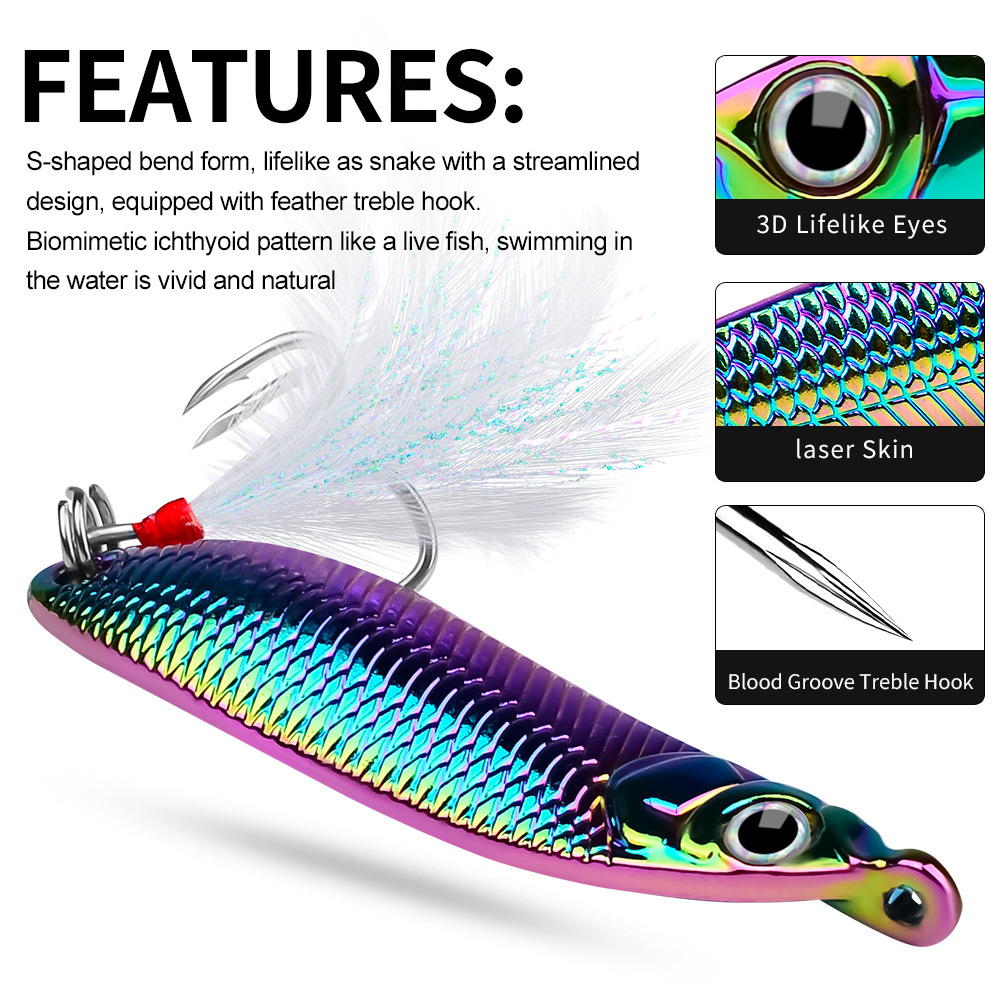 Metall Vib Spinner Löffel lockt 2,5g 5g 7g 9g Blutegel zappeln harten künstlichen Köder mit Feder haken Pailletten Wobbler Angel gerät – Detail 4