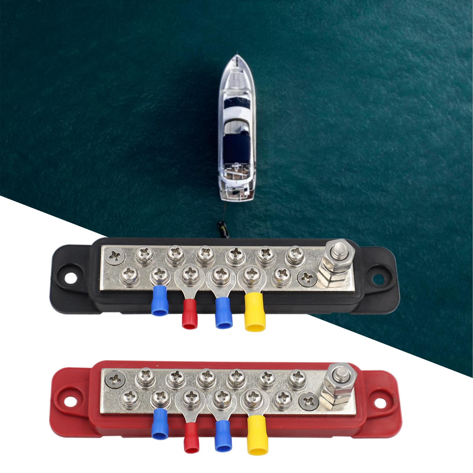 1 Pair 12 Terminal Power Distribution Block Red & Black 48V DC Buss Bar with Terminal