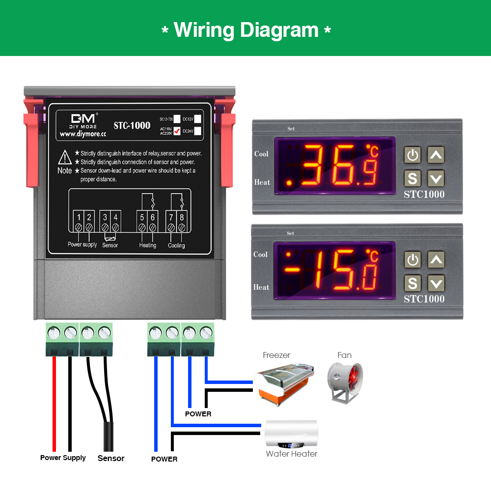 STC1000 LED Digitaler Temperaturregler AC110-220V Relais-Temperaturregler-Thermostat mit NTC-Sensor für Heizung, Gefrierschrank, Kühlschrank – Detail 4