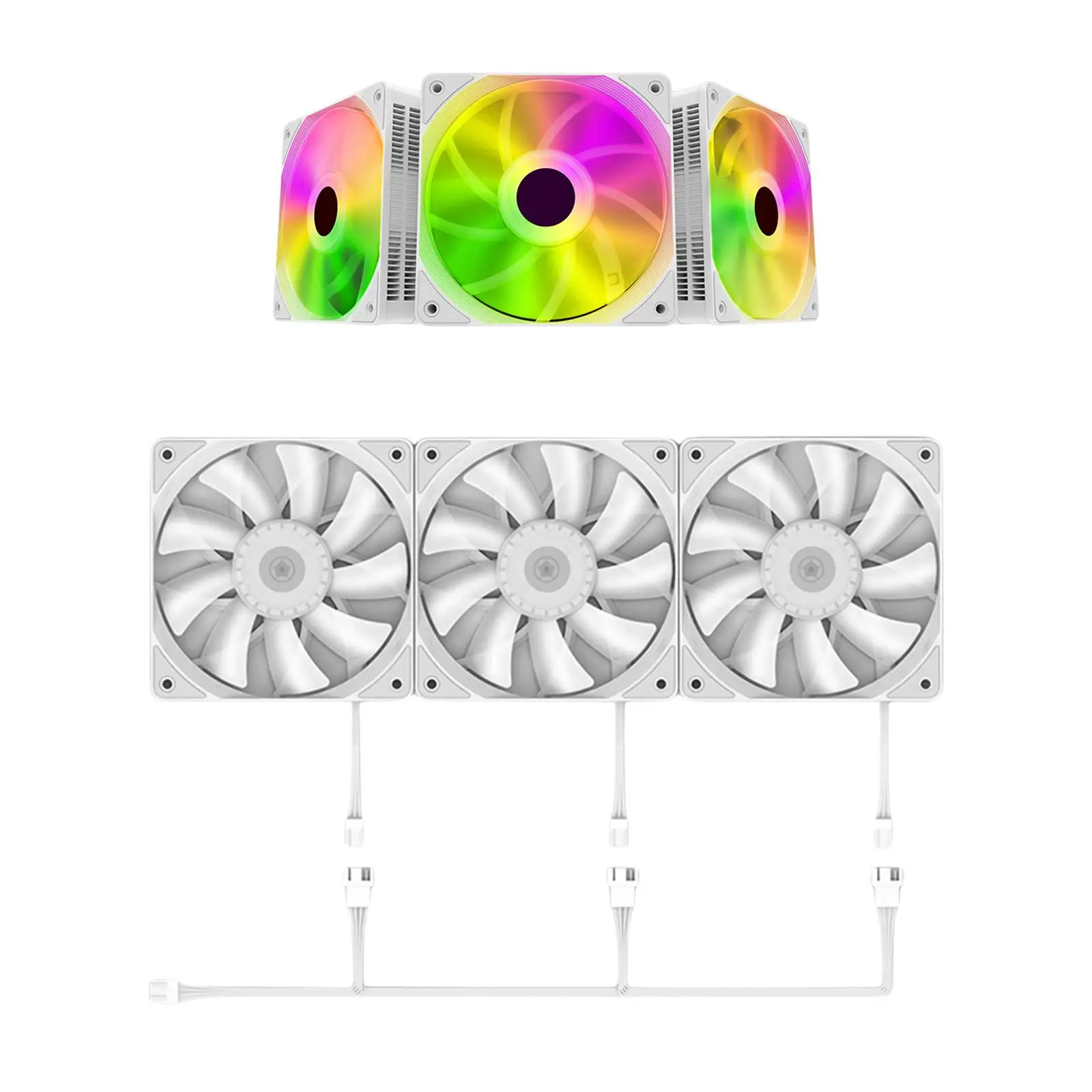 3Pcs 120mm Case Cooling Fan 1200RPM RGB LED Lighting Colorful Computer Case Fans