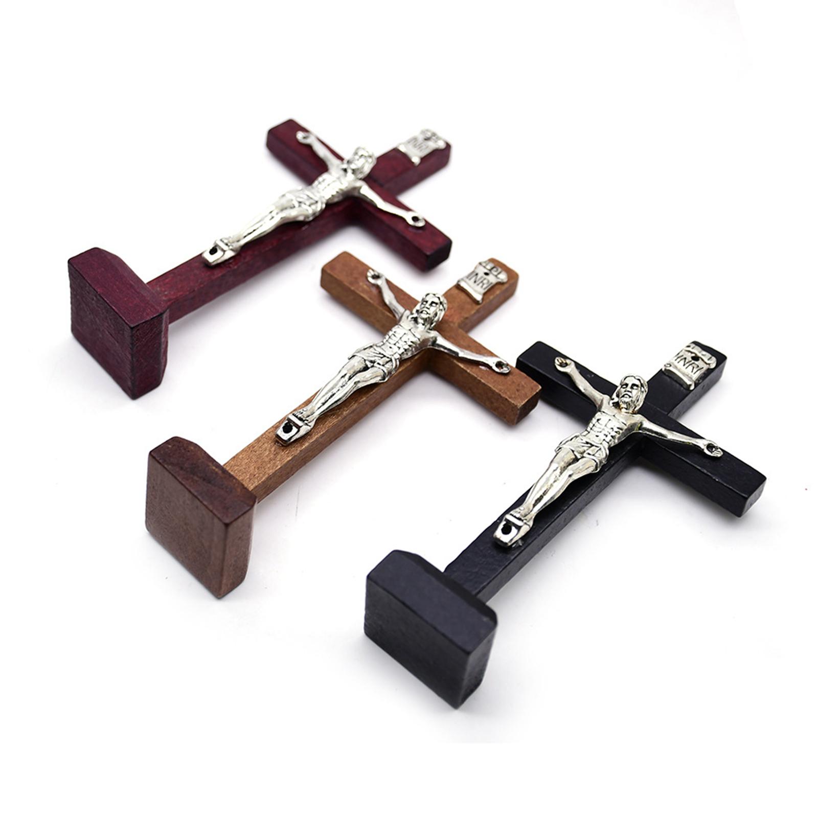 Crucifix Tabletop Decor 4 inch Wood Cross jesus Statue for Decoration Gifts