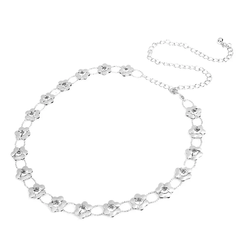 Sliver Crystal Alloy Flower Beads Women Waist Chain / Charm Belt