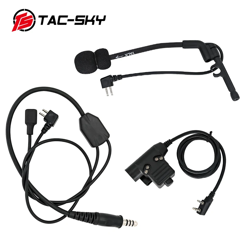 TAC-SKY compatible outdoor hunting tactical headset Y-line set adapter with U94 PTT or Peltor PTT and COMTAC microphone