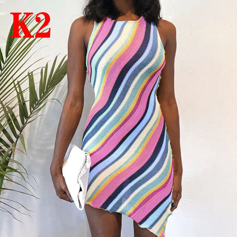 verão sem costas bandagem cruz halter pescoço sem mangas praia femme vestido sexy oco malha bodycon mini vestido para mulher