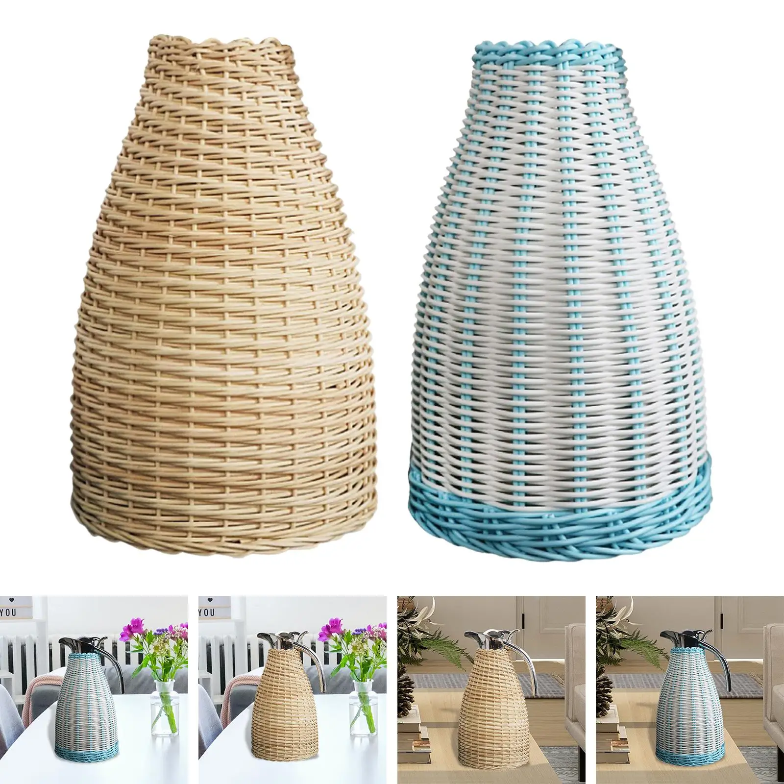 Water Bottle pouch, Vacuum Thermal jug Protector Handmade Rattan flasks Cover Thermal Coffee Carafe Cover