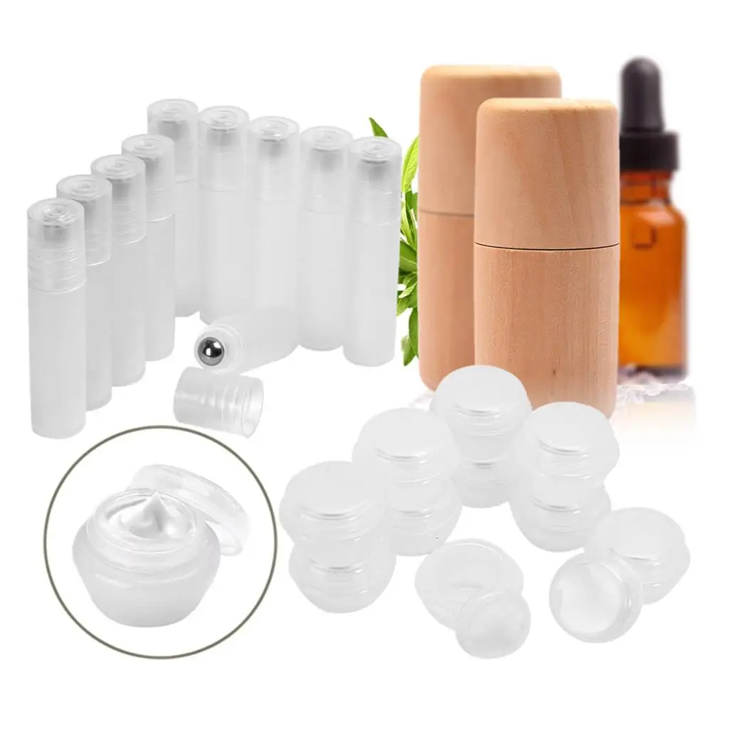 10pcs Empty Eye  Jars+2pcs Wood Essential Oil Bottles Storage 10x  Perfume Containers