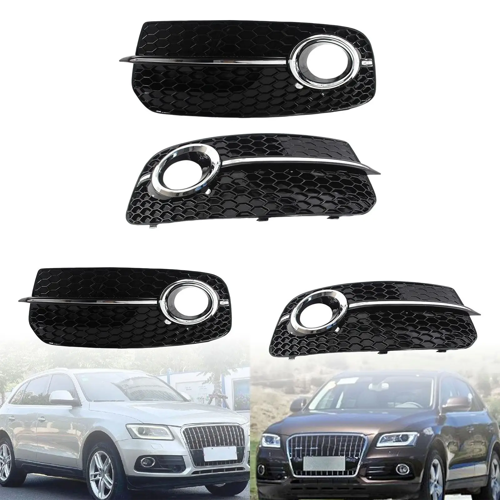 Front Bumper Fog Light Lamp Grille Cover Trim Replacement Car Easy to Install Professional Honeycomb for Audi Q5 2013-2016