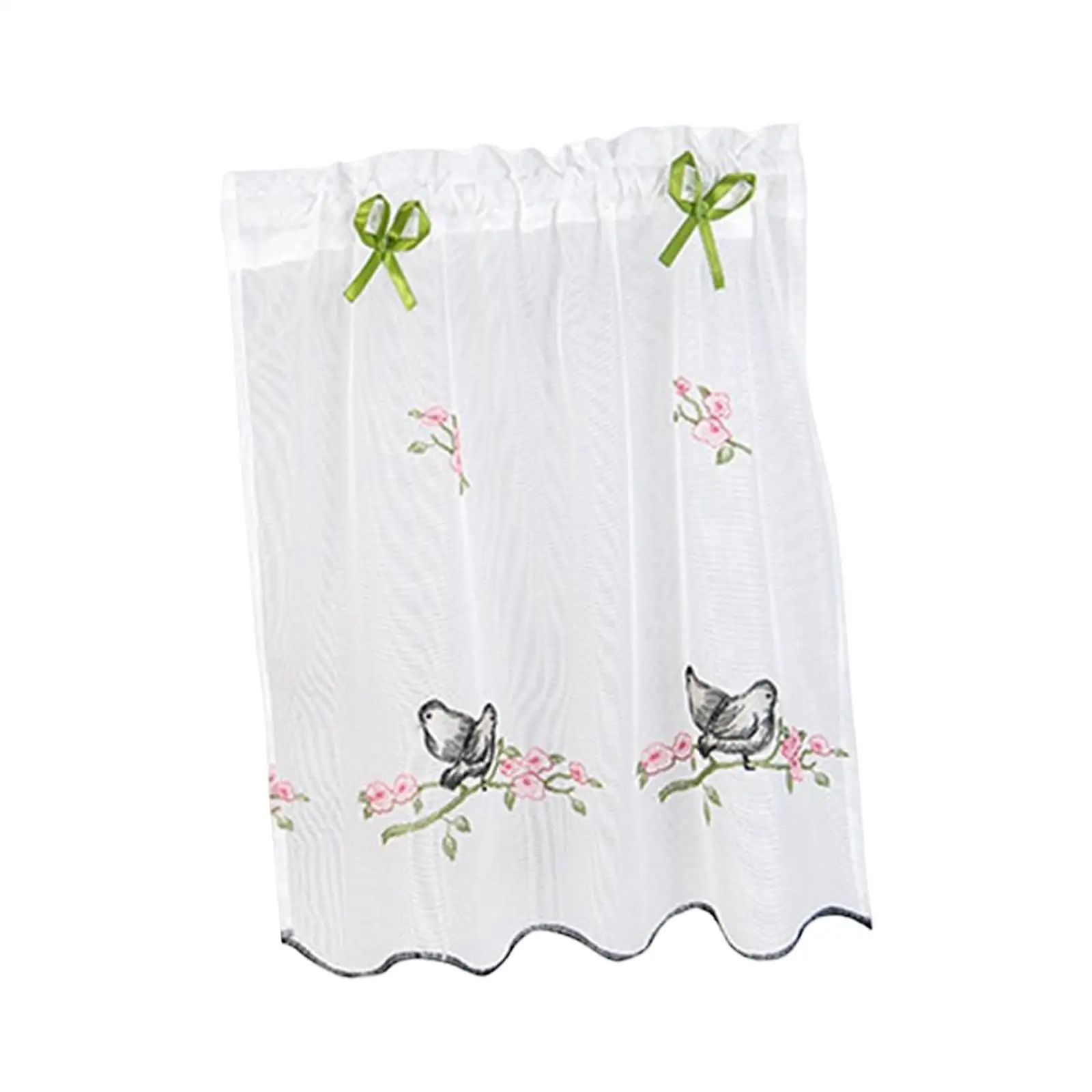 Rod Pocket Short Curtain Drapes Half Window Covering Embroidered Half Curtain for Farmhouse Bedroom Kitchen Living Room Cafe