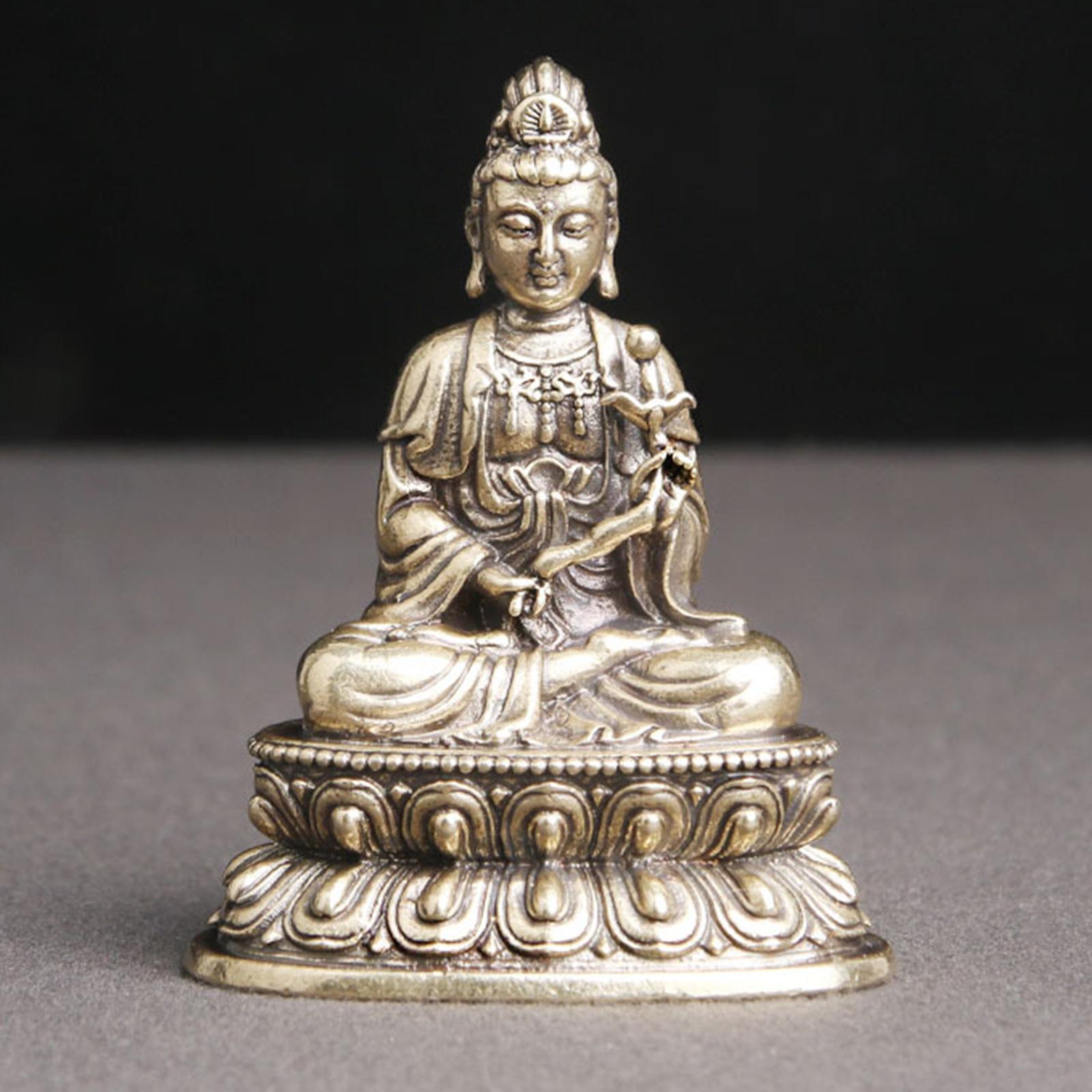 Antique Style Chinese Meditating Buddha Statue Seated Buddhism GuanYin Figurines Feng Shui Zen Sculpture Ornament for Artwork