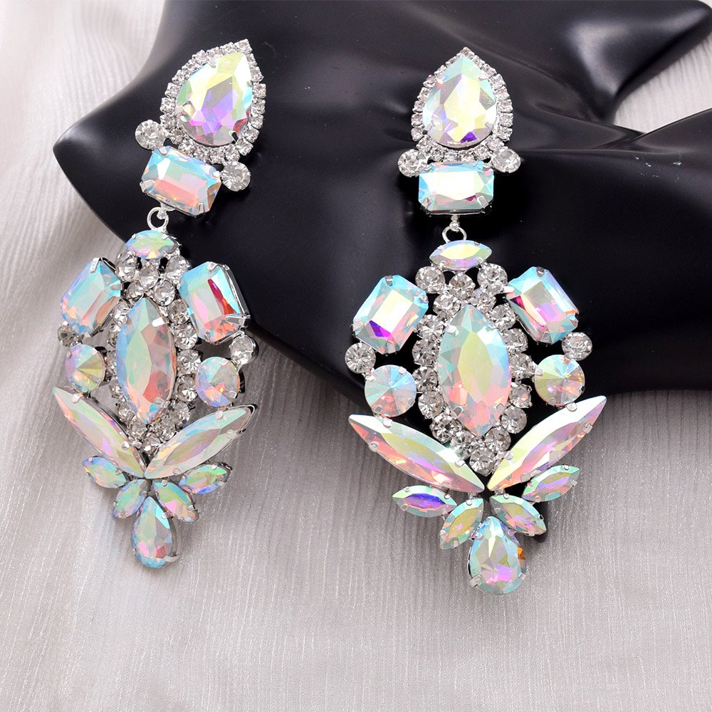 Clip auf riesigen Glas Strass Kristall baumeln langen Ohrring für Drag Queen Frauen Hochzeit Schmuck schwere Bühne Zubehör – Detail 3