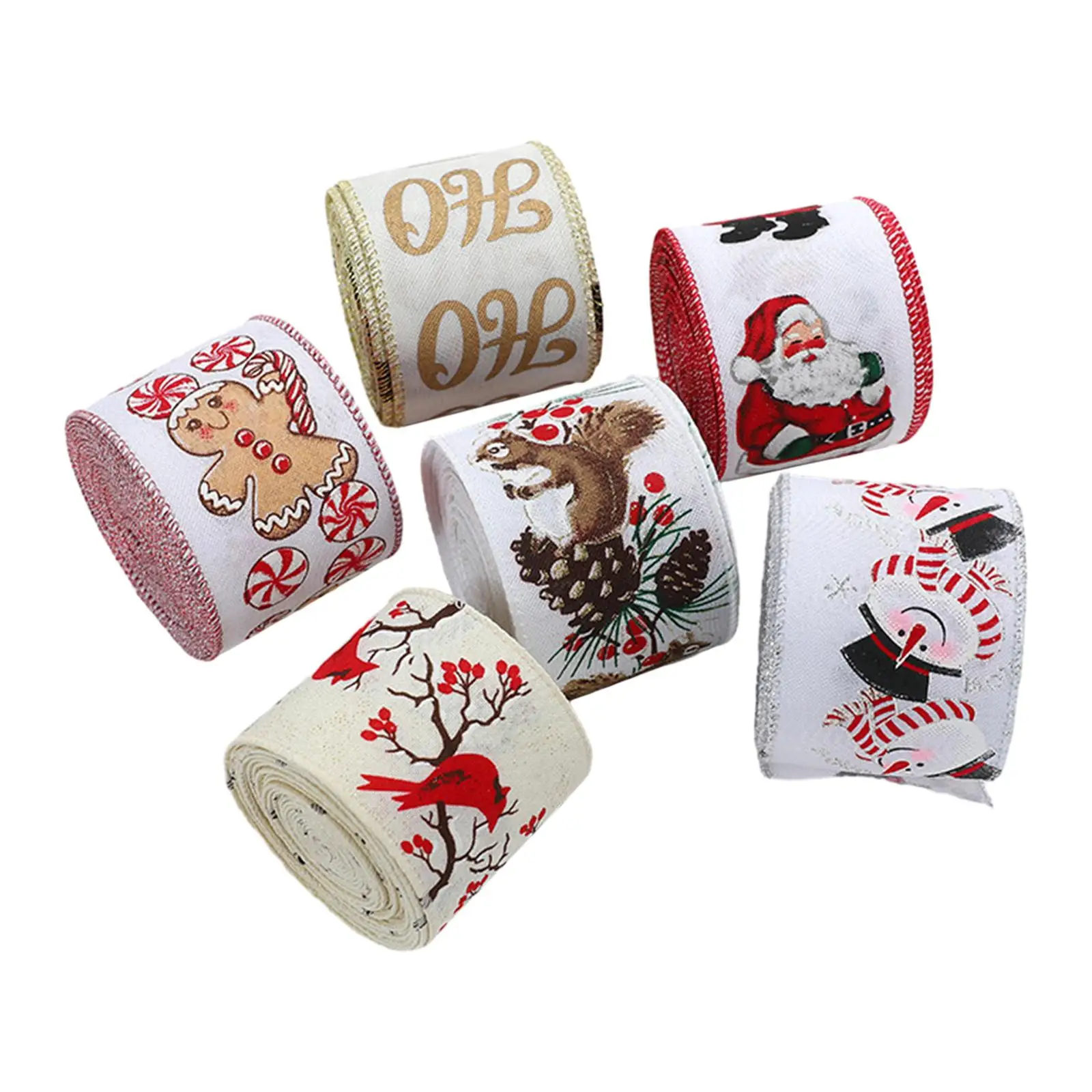 7Pcs Christmas Ribbon Accessories Cute Decorative 2M Comfortable to Touch Christmas Patterned Wrapping Ribbon for Decoration