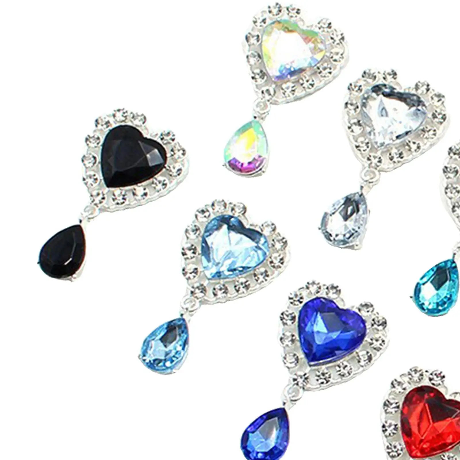 10Pcs Heart Rhinestone Buttons 45mmx25mm Mixed Color Rhinestone Charms Pendant for Diy Clothes Headband Dress Jewelry Making