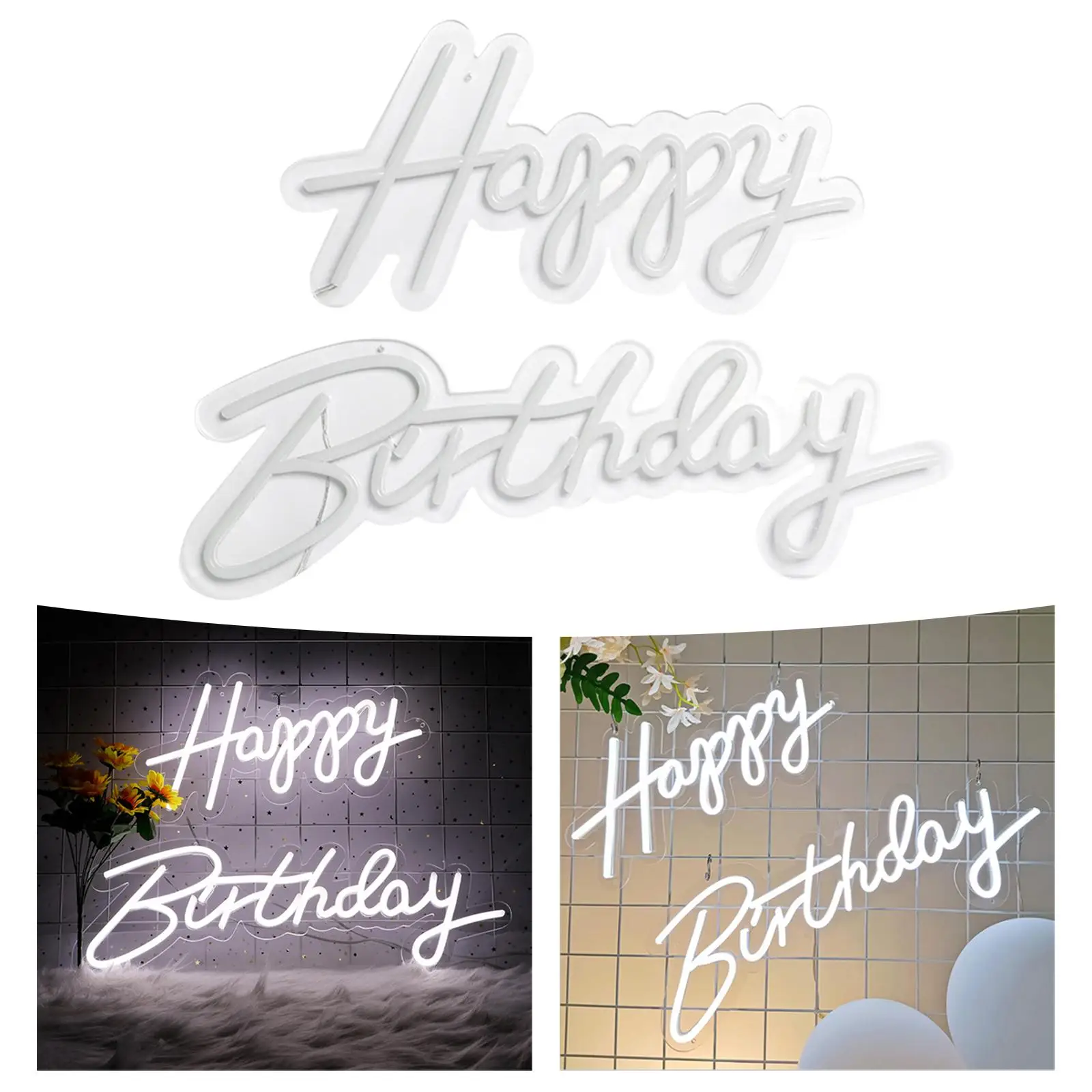 Happy Birthday Neon Sign LED Neon Lamp Banner Lamp Separate Words Reusable Easy to Install for Background Bar Club Wall Art Deco